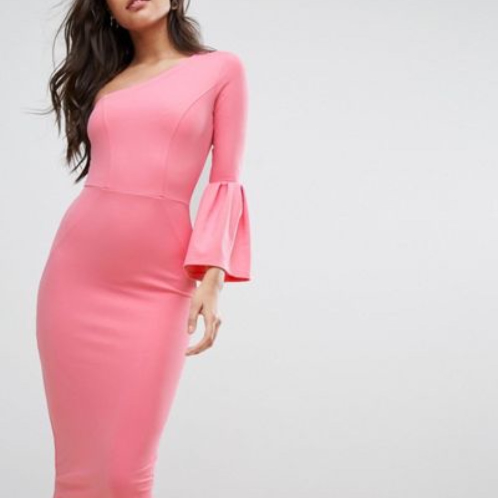 ASOS Crepe One Shoulder Drama Sleeve Midi Dress